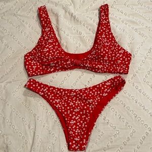 Shein Red Floral Swimsuit